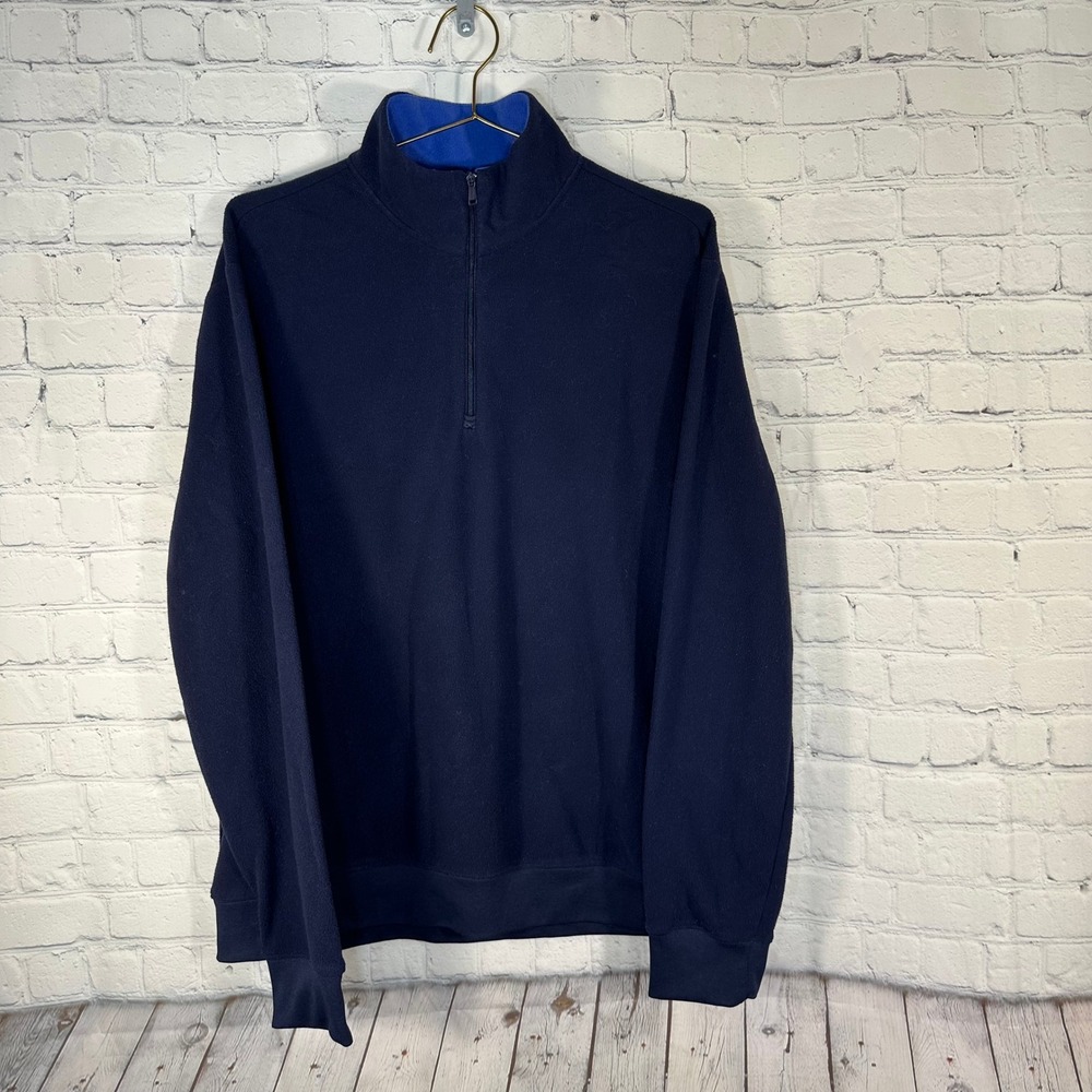 Polo Golf Ralph Lauren Mens Navy Blue Fleece Quarter Zip Wicking Pullover Large